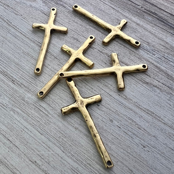 Load image into Gallery viewer, Hammered Stick Cross Connector, Antiqued Gold Artisan Charm, Jewelry Making Supplies, GL-6265

