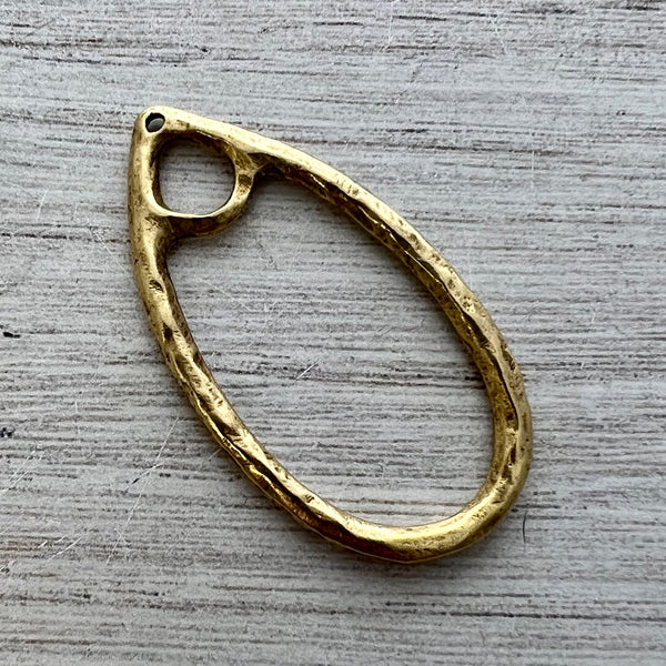 Load image into Gallery viewer, Large Oval Hammered Hoop Charm Holder, Gold Artisan Earring Finding, Carson&#39;s Cove, GL-6260
