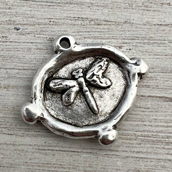 Load image into Gallery viewer, Soldered Dragonfly Pendant, Antiqued Silver Artisan Charm, Jewelry Supplies, SL-6262
