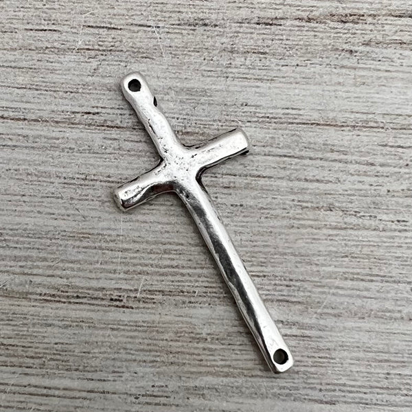 Load image into Gallery viewer, Hammered Stick Cross Connector, Antiqued Silver Artisan Charm, Jewelry Making Supplies, SL-6265
