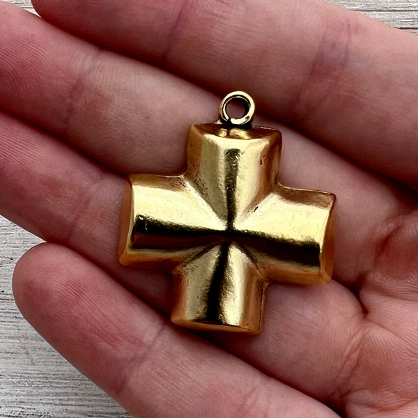 Load image into Gallery viewer, Chunky Smooth Block Cross, Large Gold Cross, Religious Jewelry Supplies, GL-6266
