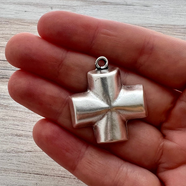 Load image into Gallery viewer, Chunky Smooth Block Cross, Large Silver Cross, Religious Jewelry Supplies, SL-6266
