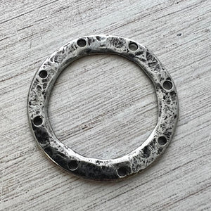 Large Hammered Ring Connector with Holes, Antiqued Pewter Circle Hoop, Eternity Ring, Leather Circle Link, Charm Holder, PW-6257