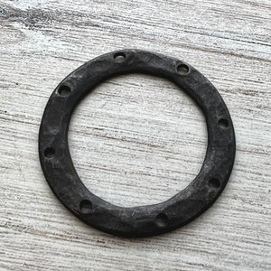 Large Hammered Ring Connector with Holes, Antiqued Rustic Brown Circle Hoop, Eternity Ring, Leather Circle Link, Charm Holder, BR-6257