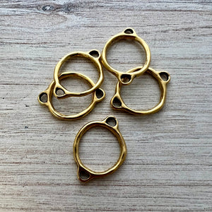 Gold Two Way Connector, Artisan Hammered Connector, Earring Hoop, Charm Holder, GL-6259