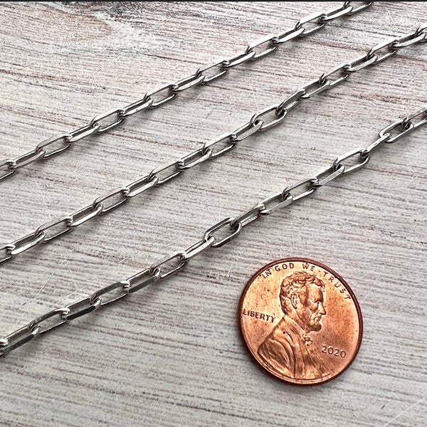 Load image into Gallery viewer, Silver Minimalist Clip Chain by the Foot, Delicate Soldered Chain 7x3mm, Jewelry Supplies, PW-2055
