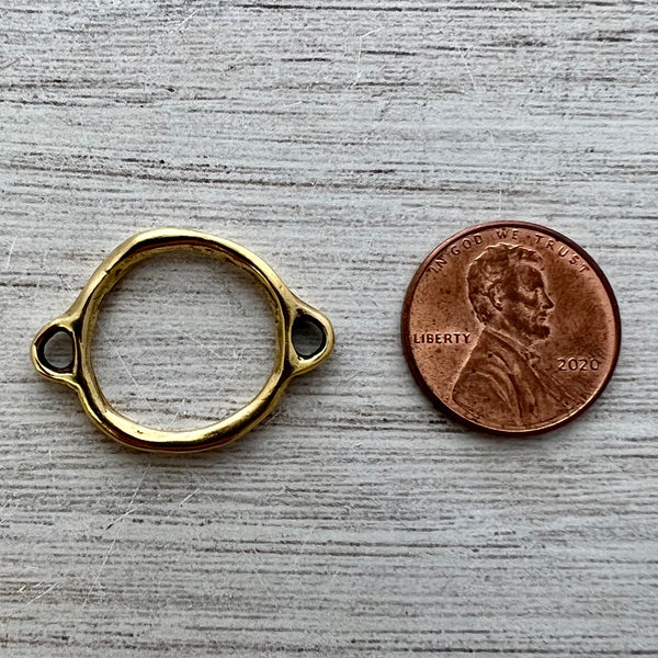Load image into Gallery viewer, Gold Two Way Connector, Artisan Hammered Connector, Earring Hoop, Charm Holder, GL-6259
