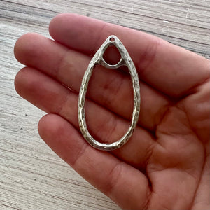 Large Oval Hammered Hoop Charm Holder, Silver Artisan Earring Finding, Carson's Cove, SL-6260