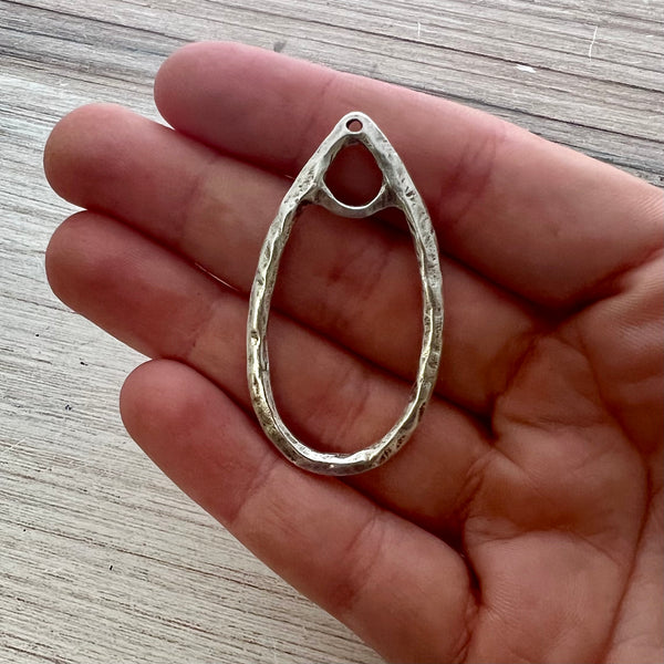 Load image into Gallery viewer, Large Oval Hammered Hoop Charm Holder, Silver Artisan Earring Finding, Carson&#39;s Cove, SL-6260
