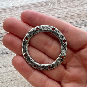 Large Hammered Ring Connector with Holes, Antiqued Pewter Circle Hoop, Eternity Ring, Leather Circle Link, Charm Holder, PW-6257