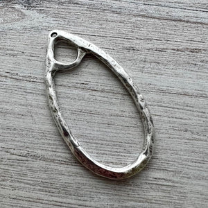 Large Oval Hammered Hoop Charm Holder, Silver Artisan Earring Finding, Carson's Cove, SL-6260
