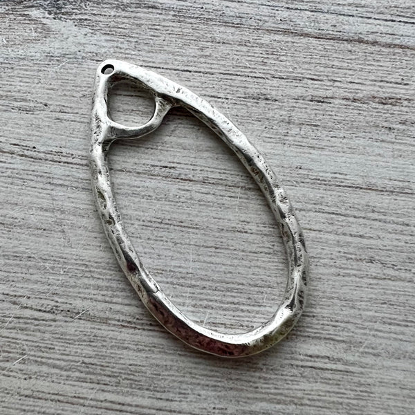 Load image into Gallery viewer, Large Oval Hammered Hoop Charm Holder, Silver Artisan Earring Finding, Carson&#39;s Cove, SL-6260

