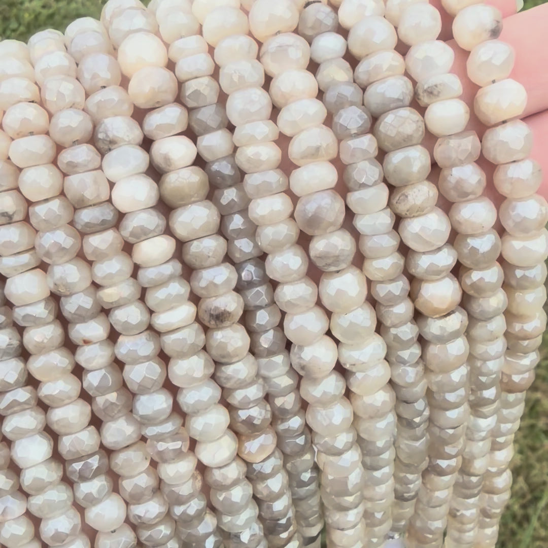 Mystic Moonstone, White Shiny Faceted Rondelles, 6mm Rondelle Beads, Half Strand BD-4058