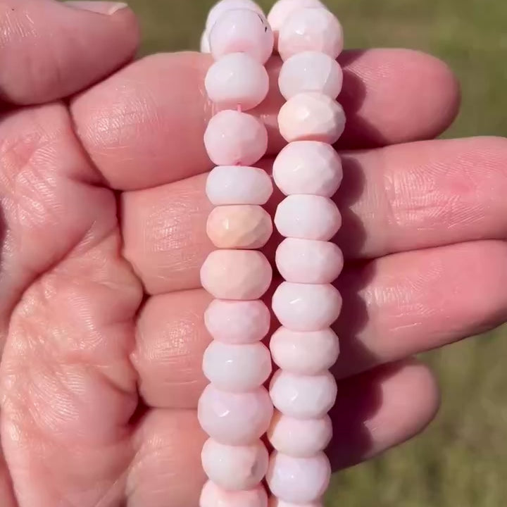 Opal, Pink Shiny Faceted Rondelles,  9-10mm Rondelle Beads, Full Strand BD-4054
