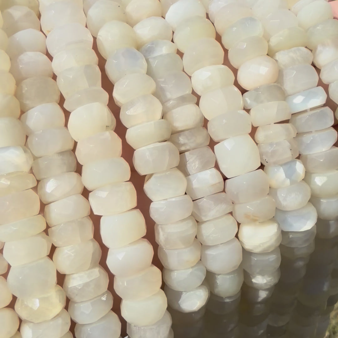 Moonstone, White Faceted Rondelle Beads, 8-9mm Faceted Rondelle Beads, Half Strand BD-4071