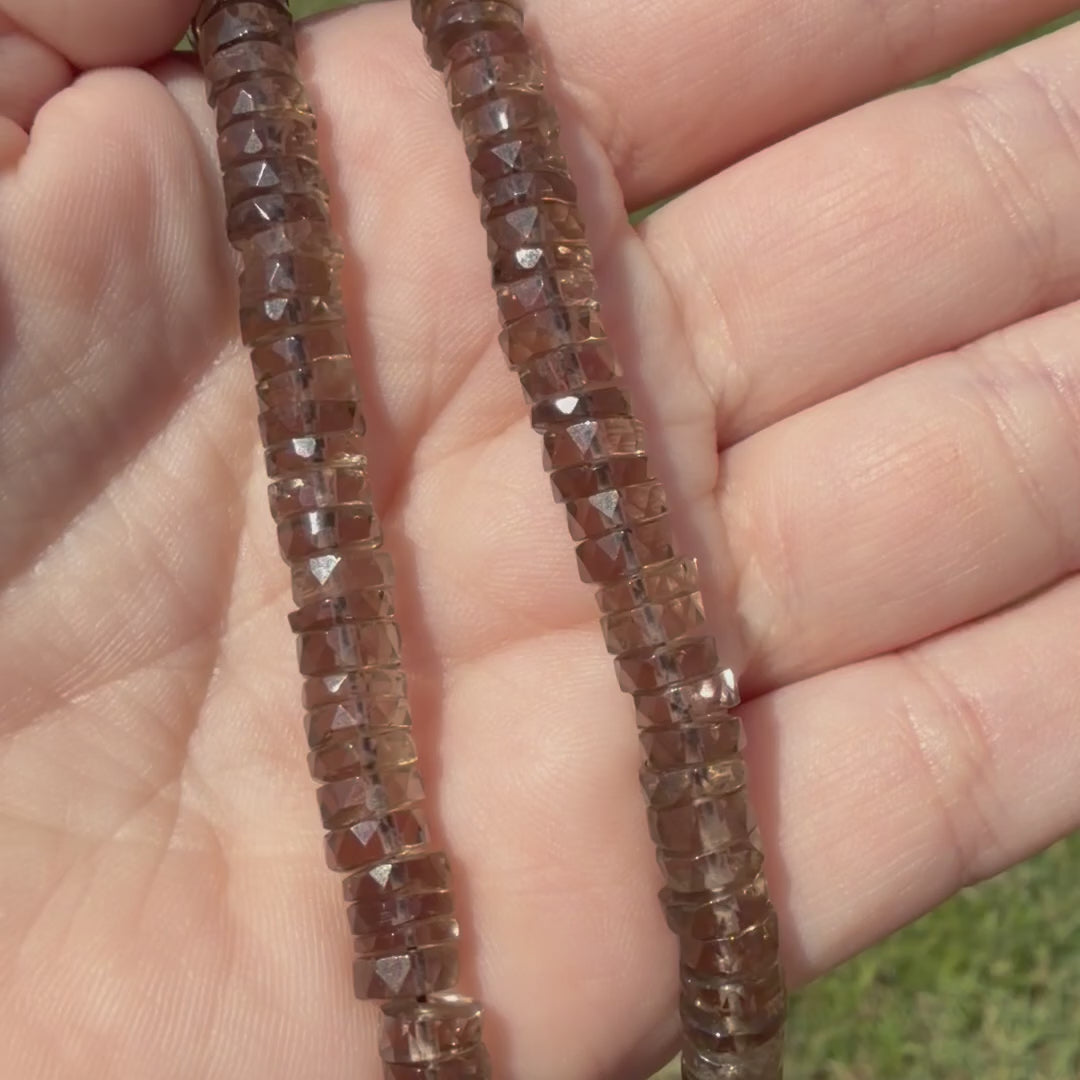 Quartz, Smokey Faceted Heishi, 1-3mm Round Beads, Full Strand BD-4050