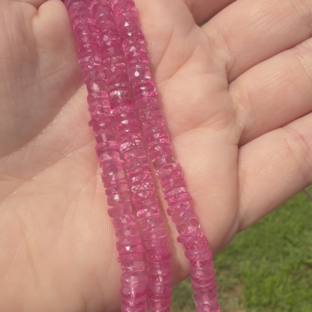 Topaz, Pink Faceted Heishi, 1-3mm Round Beads, Full Strand BD-4048