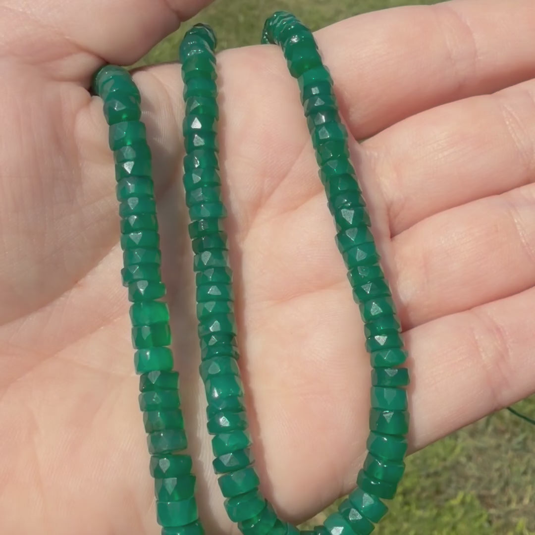 Onyx, Green Faceted Heishi, 1-3mm Round Beads, Full Strand BD-4051