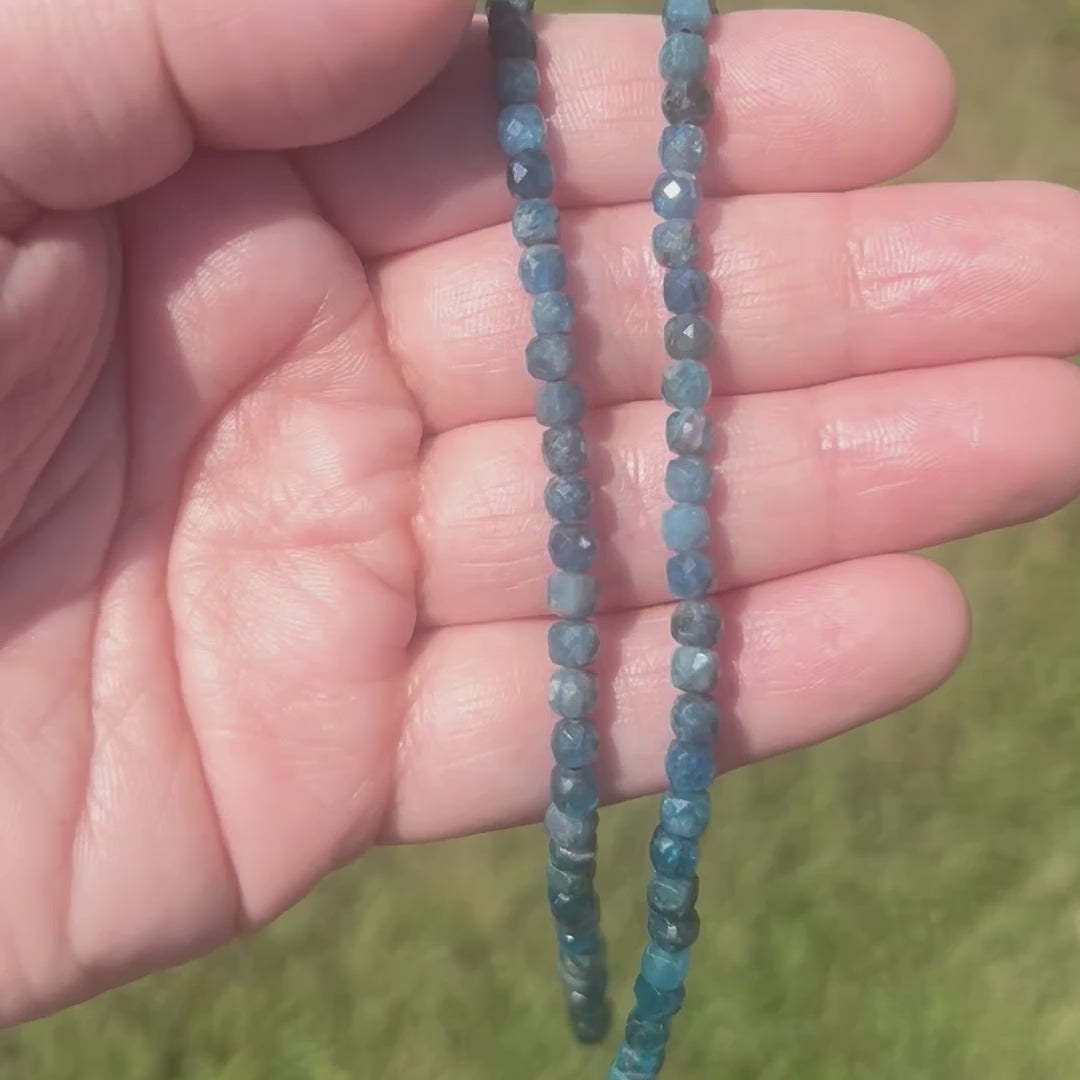 Blue Apatite, 16in Pre-Strung Beaded Necklace, 4mm Cube Faceted Beads, Apatite Beaded Necklace BD-4043