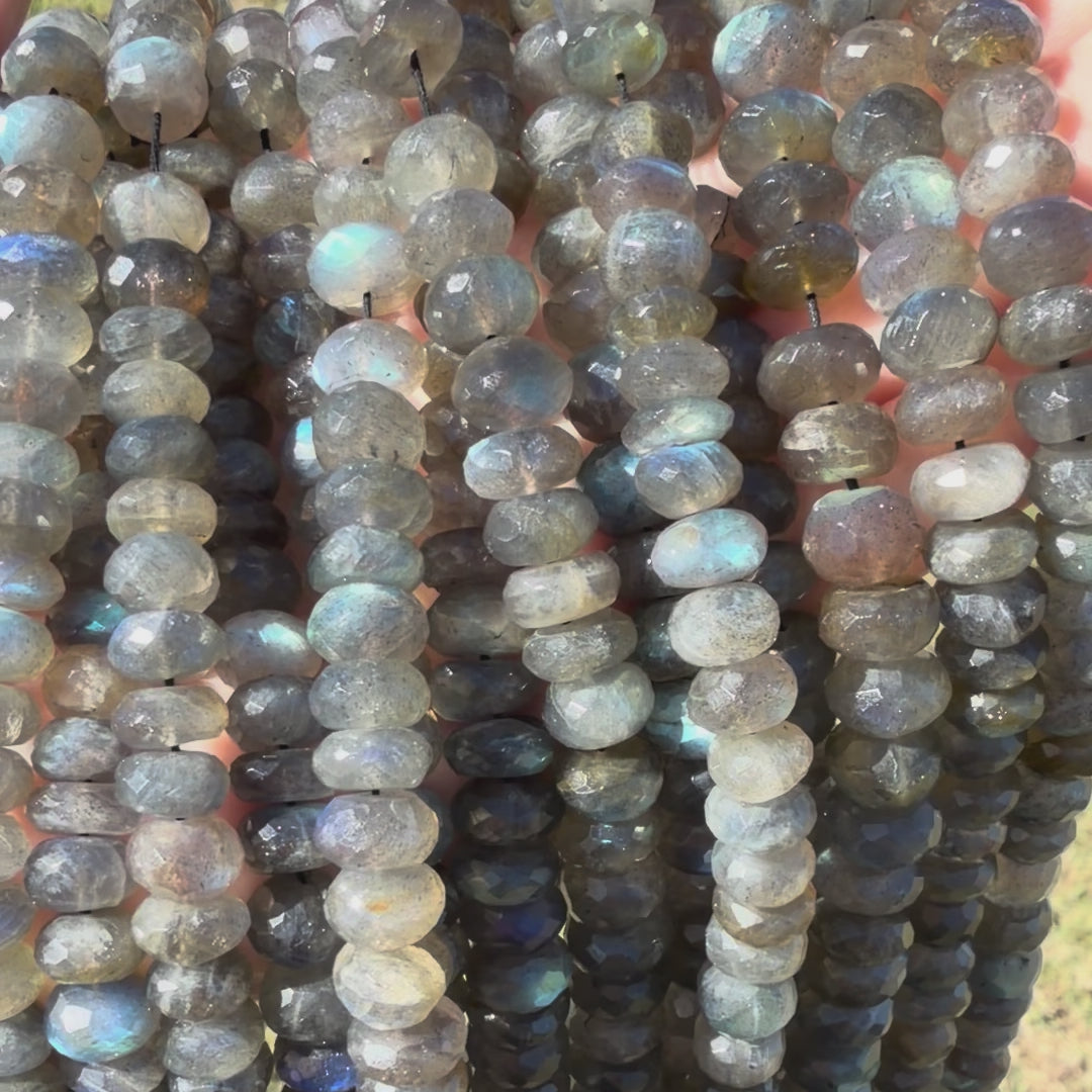 Labradorite, Black Iridescent Faceted Rondelle Beads, 7-8mm Faceted Rondelle Beads, Full Strand BD-4055