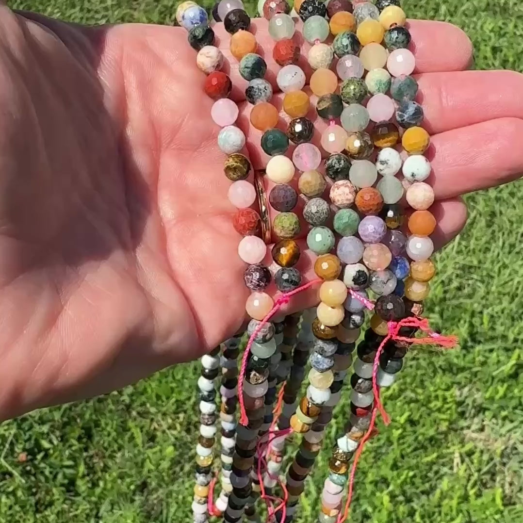 Multistone, Multicolor Faceted Round Beads, 6mm Faceted Round Beads, Full Strand BD-4077