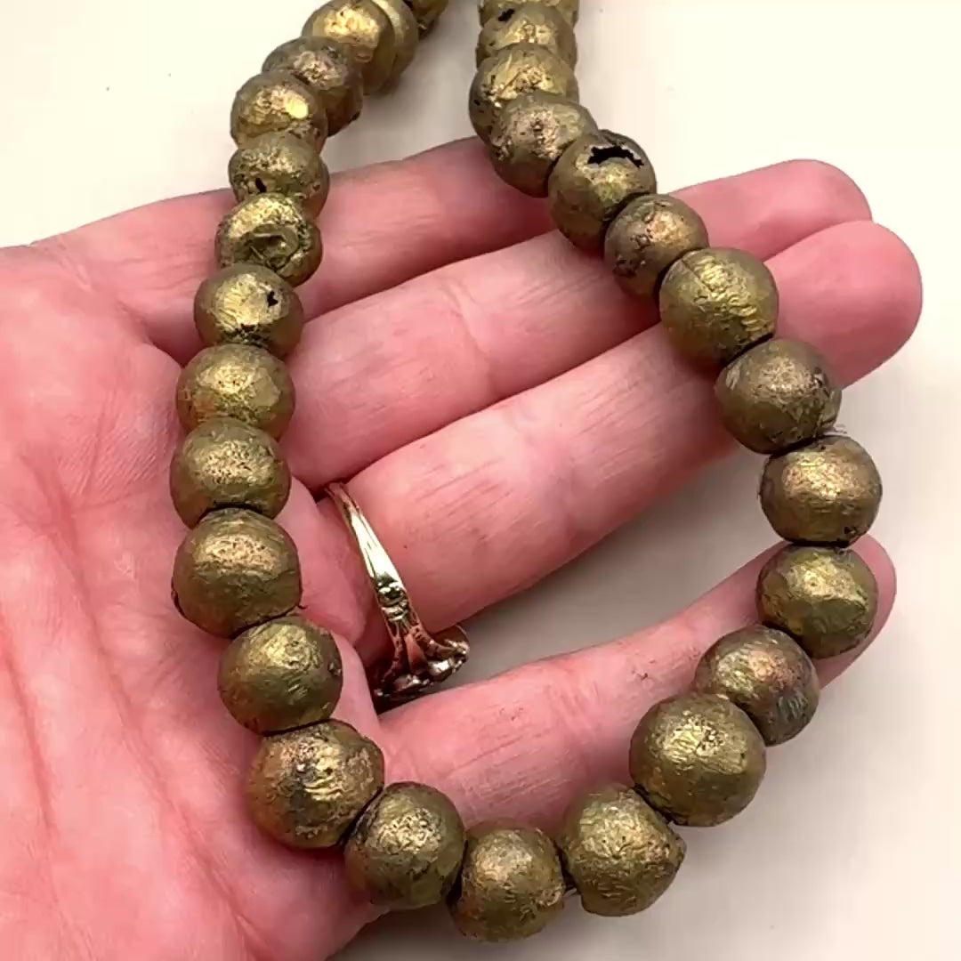 Nigerian Brass, Medium African Brass Beads,  10-12mm Round Beads, Full Strand BD-4078