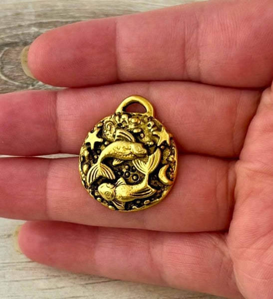 Load image into Gallery viewer, Zodiac Pendant, Gold Horoscope Charm, Birth Month Astrology Jewelry Making Medal, GL-6324
