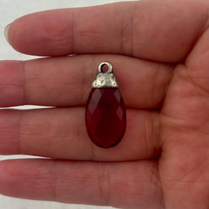 Red Garnet Pear Faceted Briolette Drop Pendant with Antique Pewter Bead Cap, Gemstone, Jewelry Making Artisan Findings, PW-S045