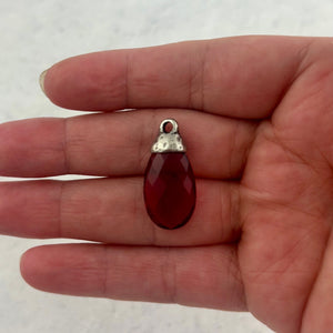 Red Garnet Pear Faceted Briolette Drop Pendant with Antique Pewter Bead Cap, Gemstone, Jewelry Making Artisan Findings, PW-S045