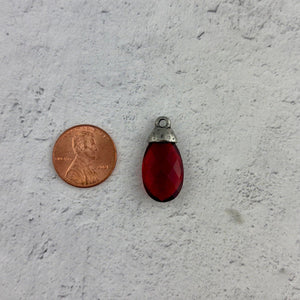 Red Garnet Pear Faceted Briolette Drop Pendant with Antique Pewter Bead Cap, Gemstone, Jewelry Making Artisan Findings, PW-S045