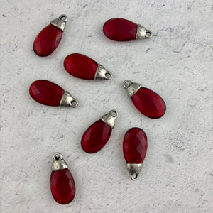 Red Garnet Pear Faceted Briolette Drop Pendant with Antique Pewter Bead Cap, Gemstone, Jewelry Making Artisan Findings, PW-S045