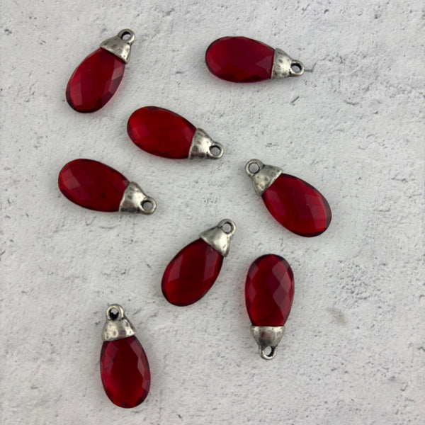 Load image into Gallery viewer, Red Garnet Pear Faceted Briolette Drop Pendant with Antique Pewter Bead Cap, Gemstone, Jewelry Making Artisan Findings, PW-S045
