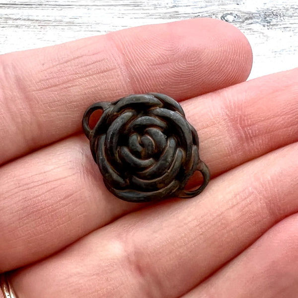 Load image into Gallery viewer, Rose Connector, Large Rustic Brown Flower Charm, Jewelry Making Supplies, Carsons Cove, Rose Connector, Large Rustic Brown Flower Charm, Jewelry Making Supplies, Carsons Cove, BR-6223
