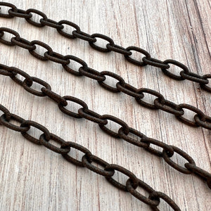 Rustic Brown Textured Chunky Chain, Large Oval Cable Rectangle Links, Bulk Chain By Foot, Necklace Bracelet, BR-2041