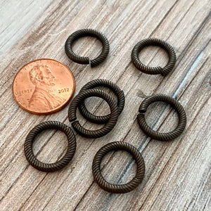 14mm Extra Large Rustic Dark Brown Jump Rings, Thick Textured Antiqued Connectors, Brass Links, 4 Rings Jewelry Supply BR-3006 Carson's Cove
