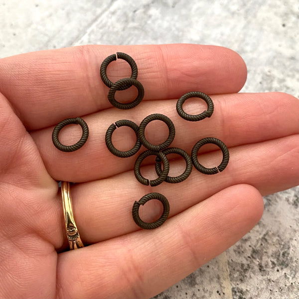 Load image into Gallery viewer, 9mm Large Rustic Brown Jump Rings, Textured Jump Ring, Antiqued Jump Rings, 10 rings, BR-3007
