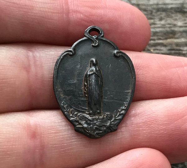 Load image into Gallery viewer, Mary Medal, Virgin Mary, Rustic Brown Religious Jewelry Making Charm Pendant, Blessed Mother, Catholic Necklace, Catholic Jewelry BR-6058
