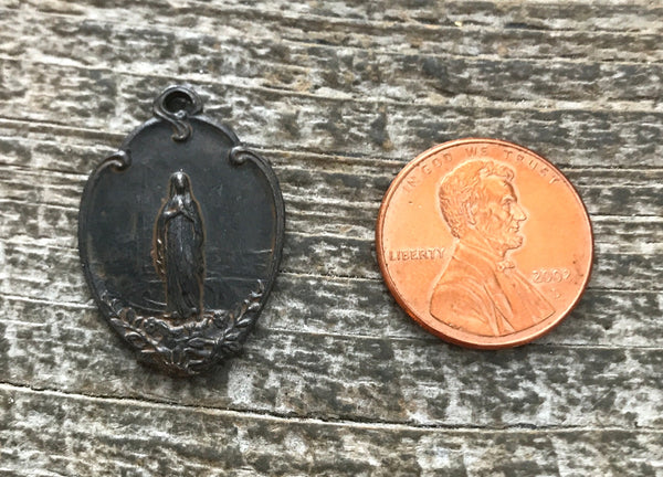 Load image into Gallery viewer, Mary Medal, Virgin Mary, Rustic Brown Religious Jewelry Making Charm Pendant, Blessed Mother, Catholic Necklace, Catholic Jewelry BR-6058
