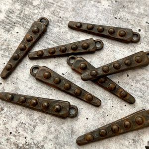 2 Dotted Dangles, Antiqued Rustic Brown Spike Charms, Jewelry Making Components Supplies, BR-6146