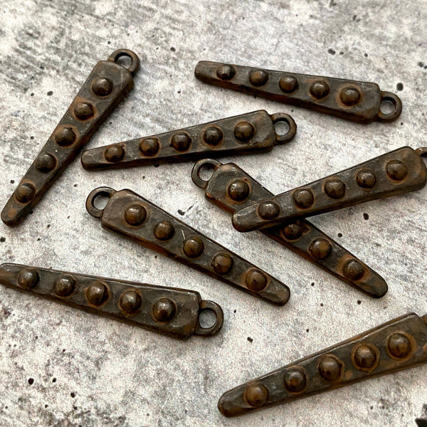 Load image into Gallery viewer, 2 Dotted Dangles, Antiqued Rustic Brown Spike Charms, Jewelry Making Components Supplies, BR-6146
