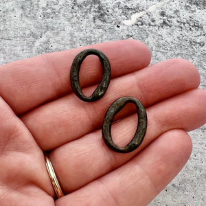 2 Organic Ring Connectors, Eternity Links, Rustic Brown Oval Hoop, Circle Jewelry Supply, BR-6219