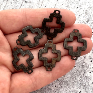 Open Cross Connector, Antiqued Rustic Brown Artisan Charm, Jewelry Making Supplies, BR-6222