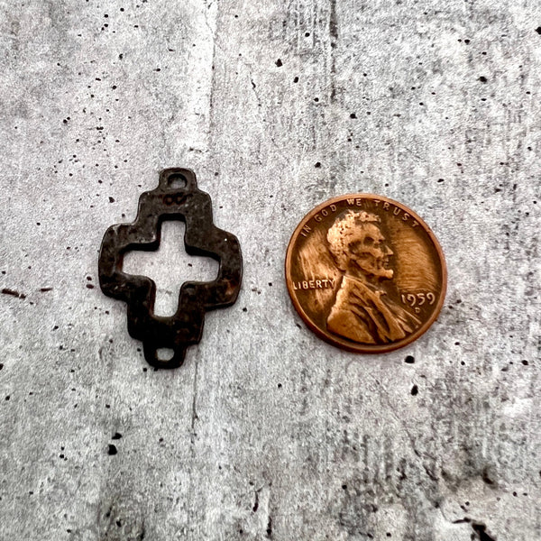 Load image into Gallery viewer, Open Cross Connector, Antiqued Rustic Brown Artisan Charm, Jewelry Making Supplies, BR-6222
