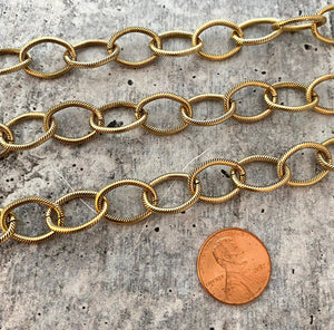 Antiqued Gold Textured Etched Chain, Large Oval Cable Links, Bulk Chain By Foot, Necklace Bracelet, GL-2017