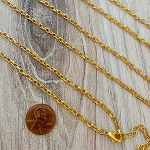 18 Inch Gold Chain Necklace with 2 inch extender, Flat Oval Chain, Minimalist Jewelry Making Supplies, GL-2032