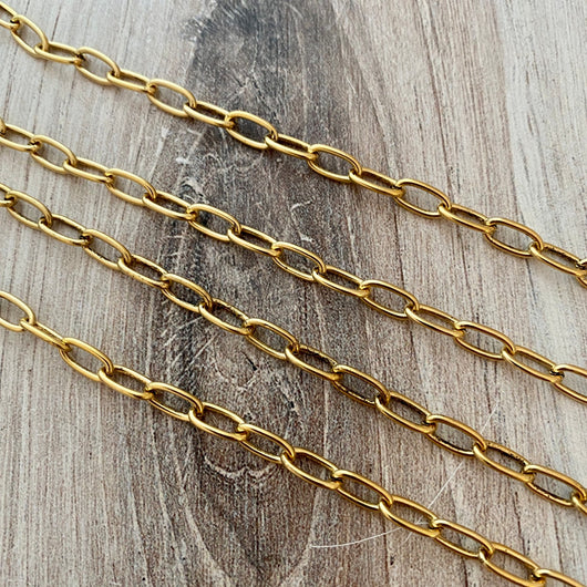 Clip Chain, Minimalist Rectangle Gold Chain by the Foot, Paperclip, Jewelry Supplies, GL-2033