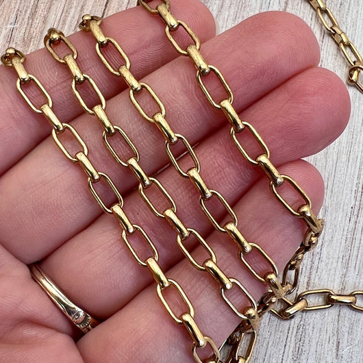 Gold Clip Chain, Alternating Links, Chain by the Foot, Oval Cable, Jewelry Supplies, GL-2039