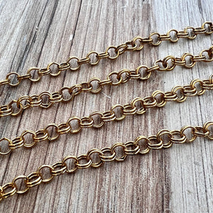 Cable Chain Gold, Double Circle Links, Bulk Chain By Foot, Jewelry Making, GL-2040