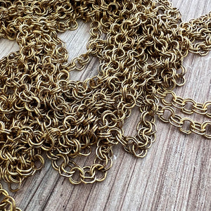 Cable Chain Gold, Double Circle Links, Bulk Chain By Foot, Jewelry Making, GL-2040
