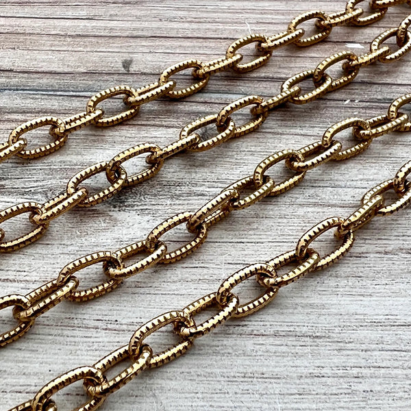 Load image into Gallery viewer, Textured Chunky Chain, Large Oval Cable Rectangle Links, Antiqued Gold Bulk Chain By Foot, Necklace Bracelet, GL-2041
